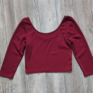 Tobi Burgundy Scoop Neck Long Sleeve Crop Top S